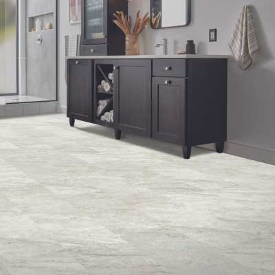 natural stone look lvt in modern grey bathroom