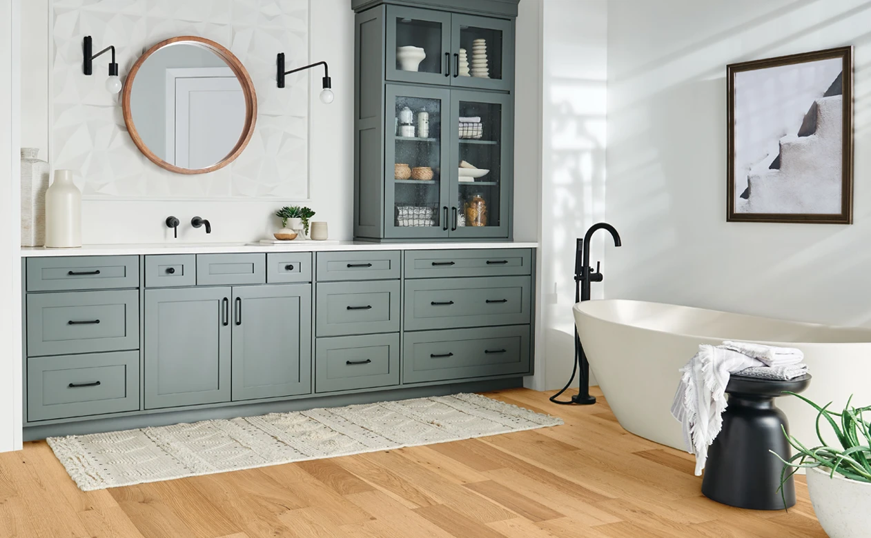 Bathroom with light hardwood floors