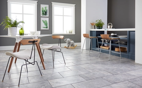 grey tile flooring in a dining area